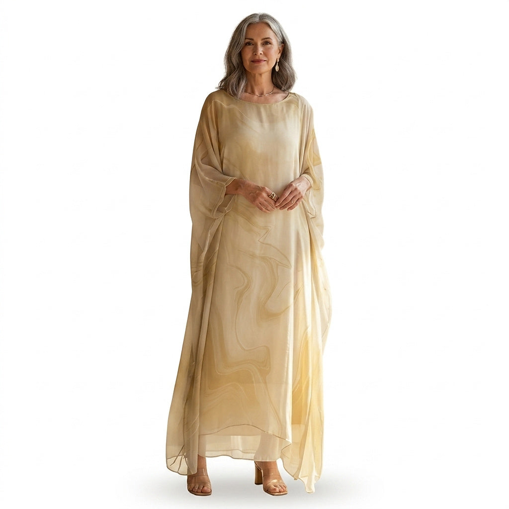 Robe longue caftan pour femme à imprimé marbré 1