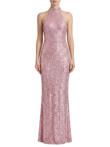 Robe longue femme à col halter avec surface à sequins-Maxi Dress-Gigié