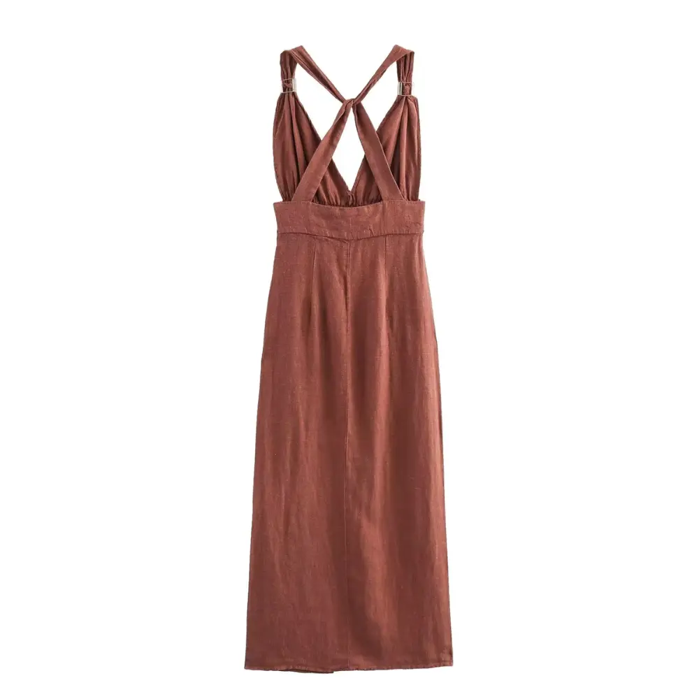 Robe Longue Femme à Col V Profond-Maxi Dress-Gigié
