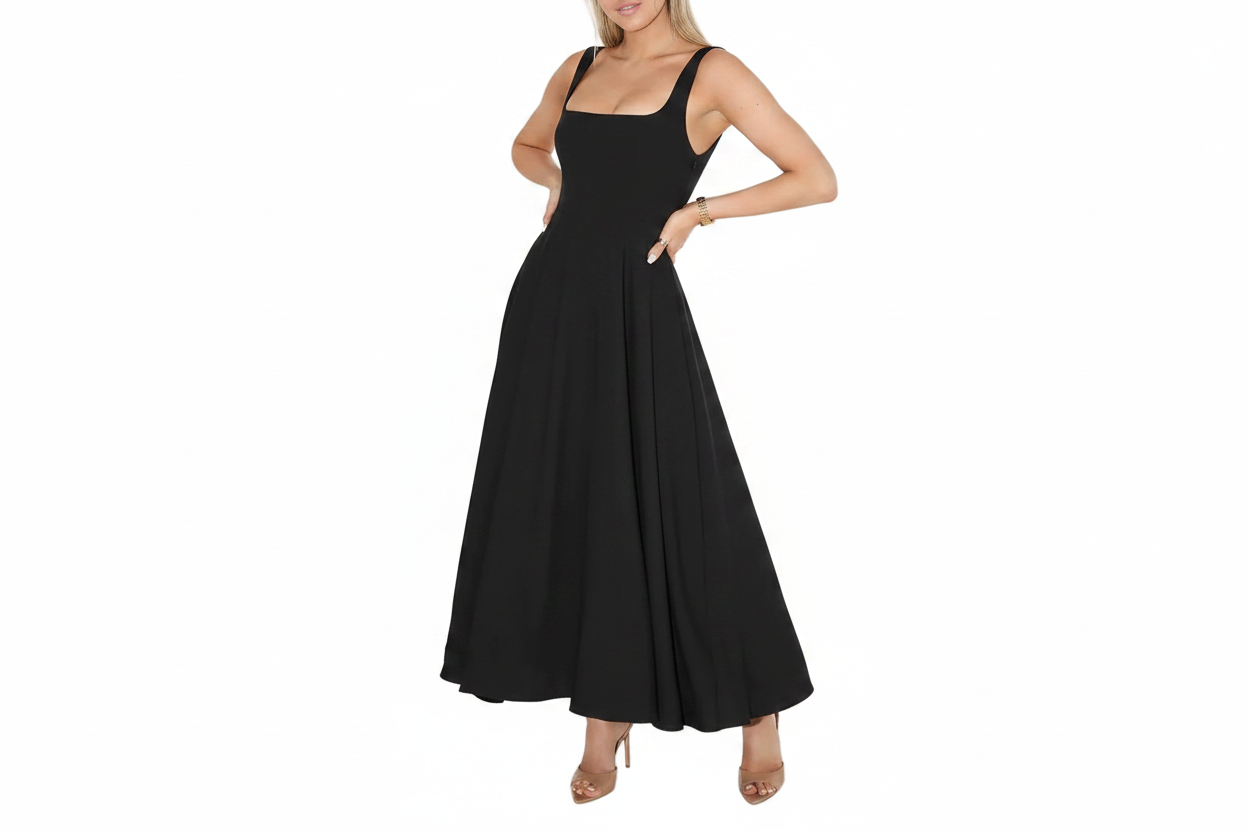 Robe longue femme à encolure carrée et larges bretelles-Maxi Dress-Gigié