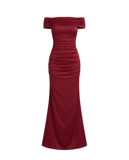 Robe longue femme à épaules dénudées avec détail froncé-Maxi Dress-Gigié