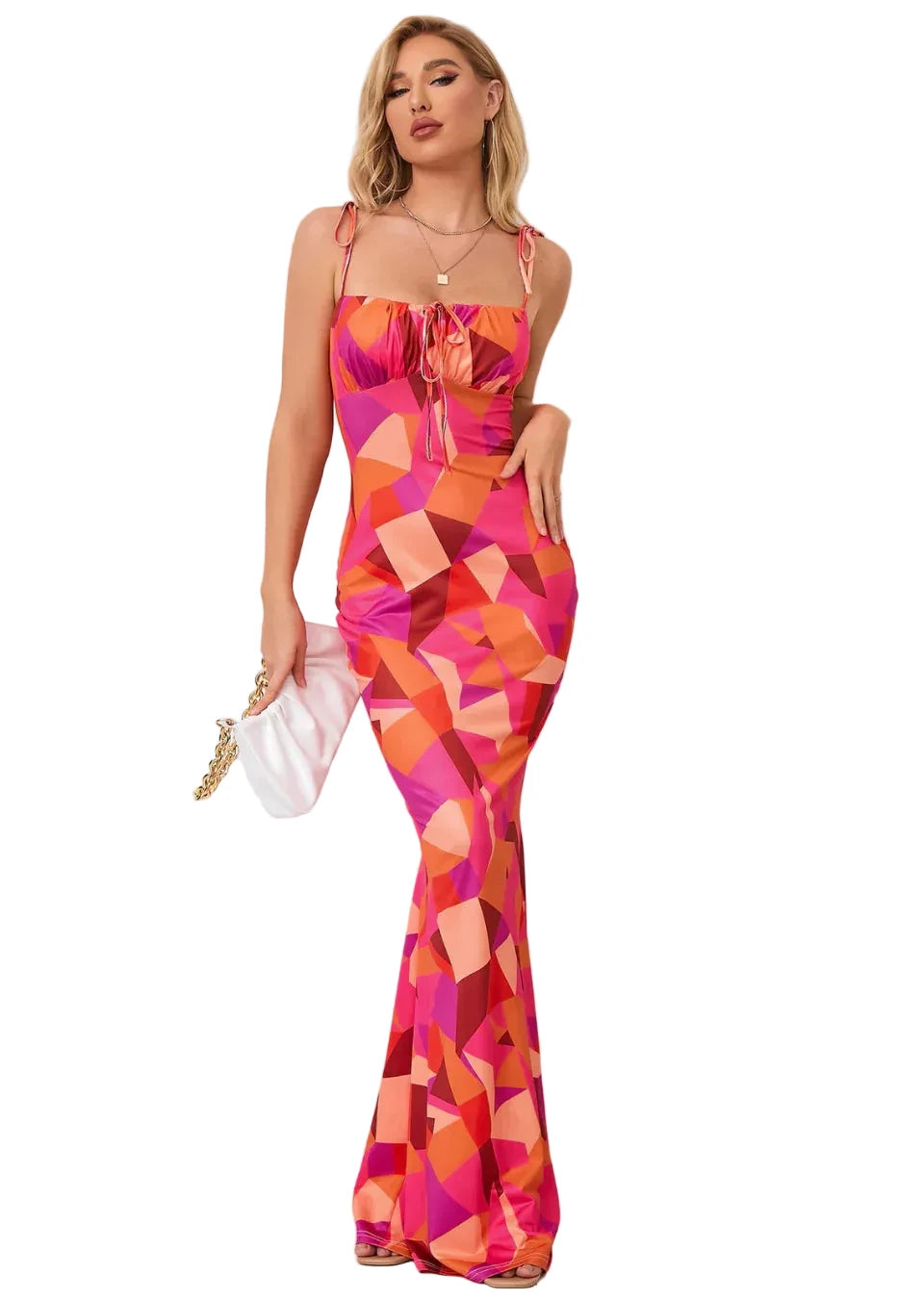 Robe longue femme à motif floral avec bretelles nouées-Maxi Dress-Gigié