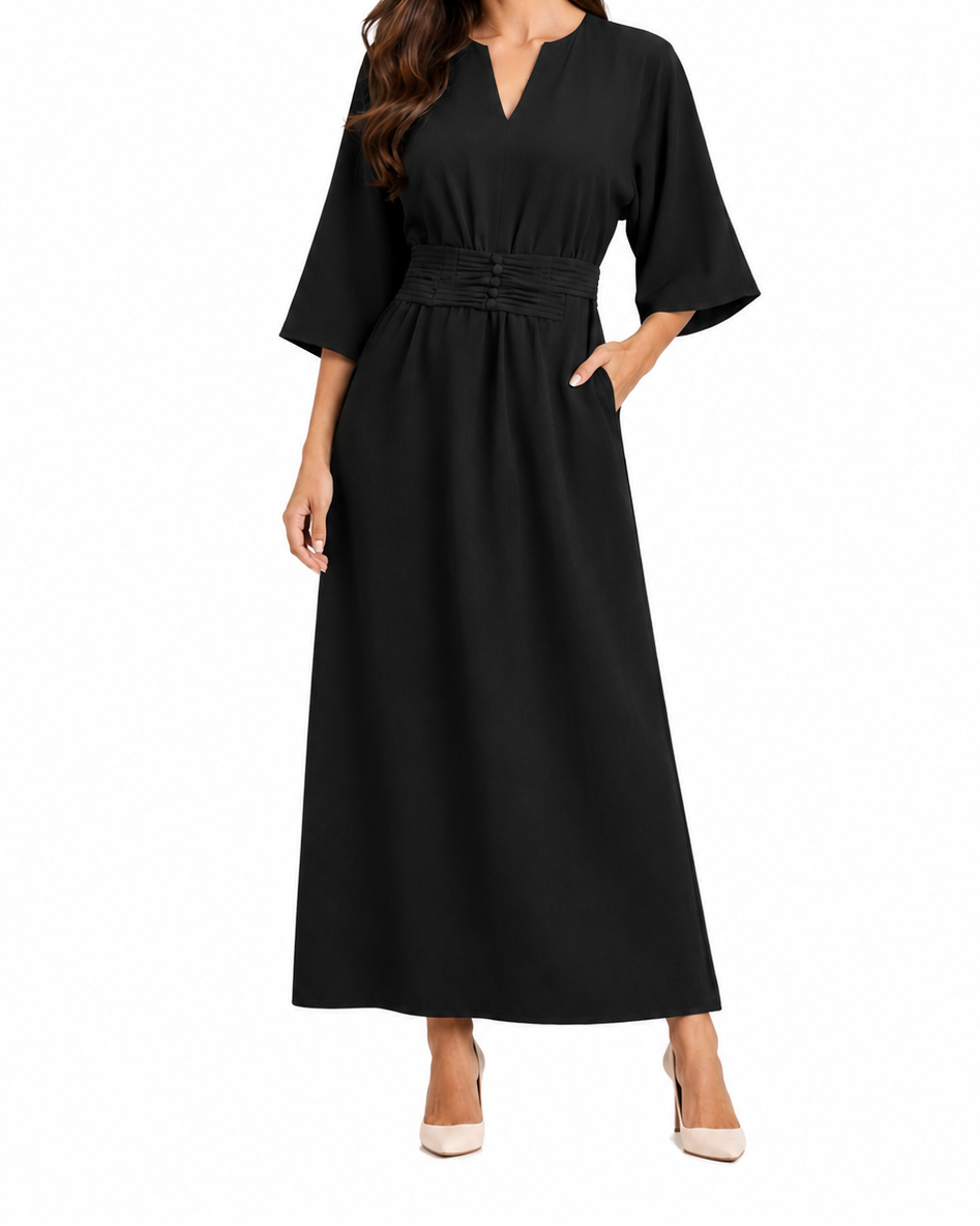 Robe Longue Femme à Taille Plissée-Maxi Dress-Gigié