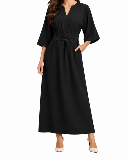 Robe Longue Femme à Taille Plissée-Maxi Dress-Gigié