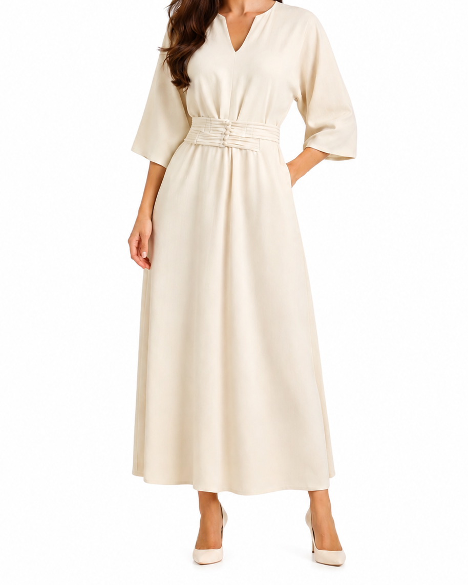 Robe Longue Femme à Taille Plissée-Maxi Dress-Gigié