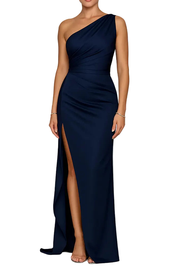 Robe longue femme à une épaule avec fente latérale haute-Maxi Dress-Gigié