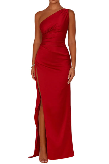 Robe longue femme à une épaule avec fente latérale haute-Maxi Dress-Gigié