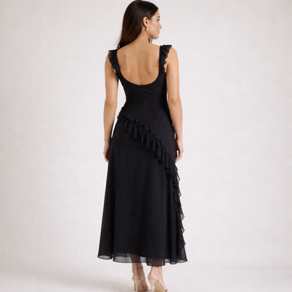 Robe longue femme avec bretelles à volants-Maxi Dress-Gigié
