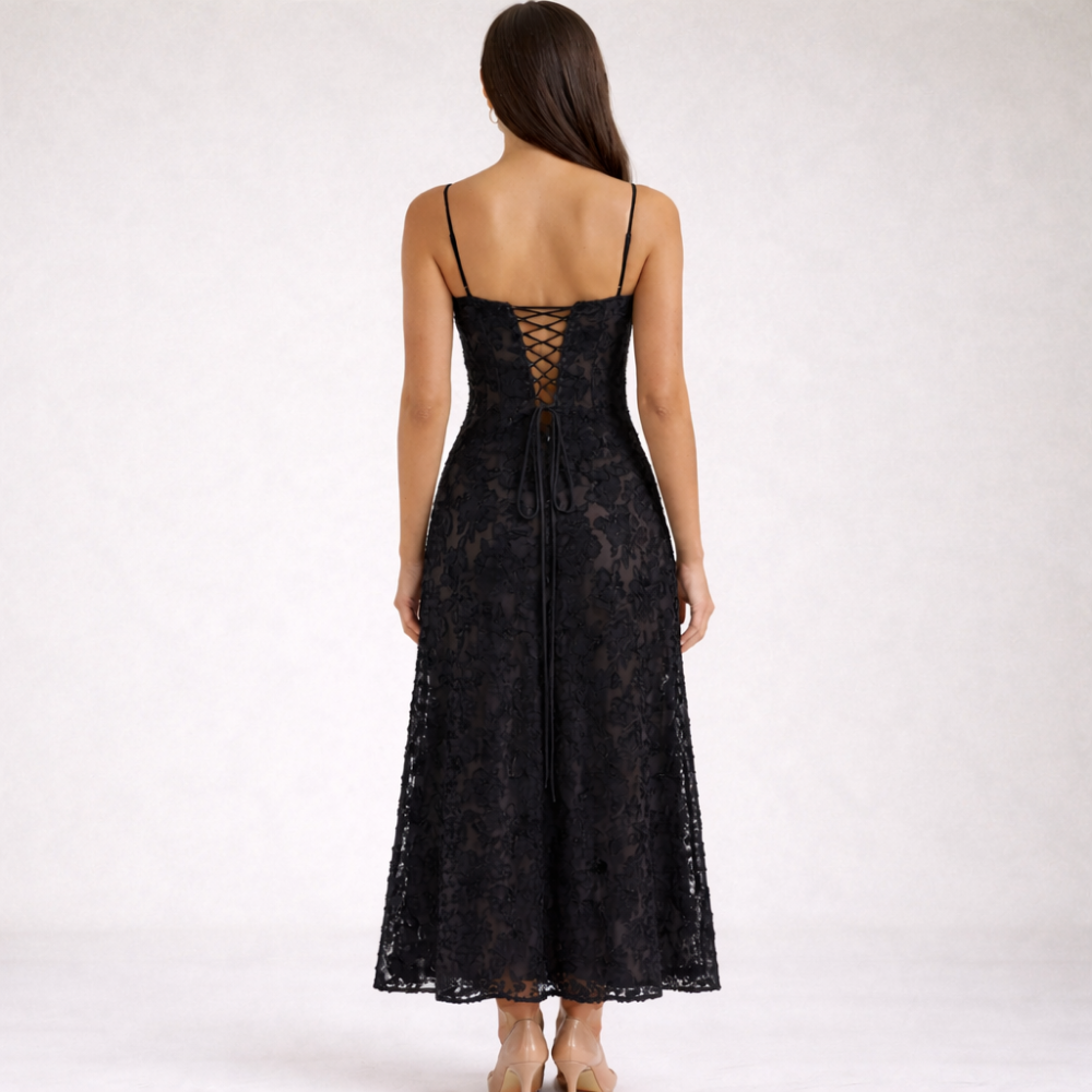 Robe longue femme avec décolleté cœur et bretelles-Maxi Dress-Gigié