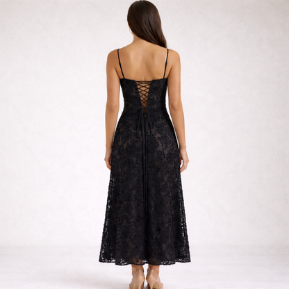 Robe longue femme avec décolleté cœur et bretelles-Maxi Dress-Gigié