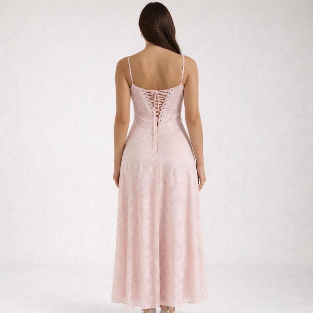 Robe longue femme avec décolleté cœur et bretelles-Maxi Dress-Gigié