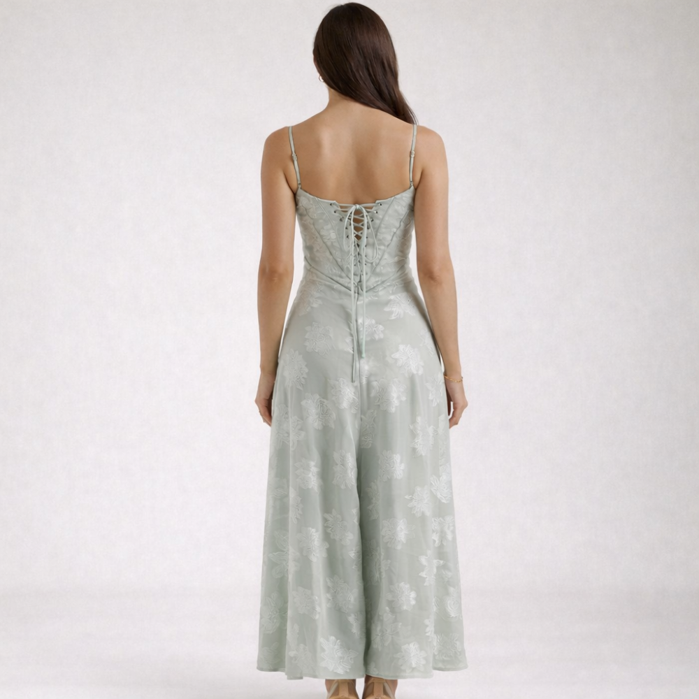 Robe longue femme avec décolleté cœur et bretelles-Maxi Dress-Gigié