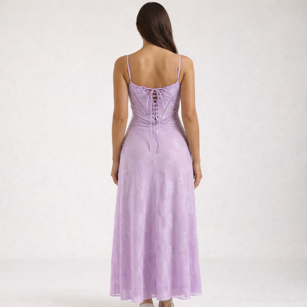 Robe longue femme avec décolleté cœur et bretelles-Maxi Dress-Gigié