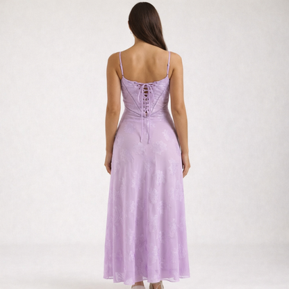 Robe longue femme avec décolleté cœur et bretelles-Maxi Dress-Gigié