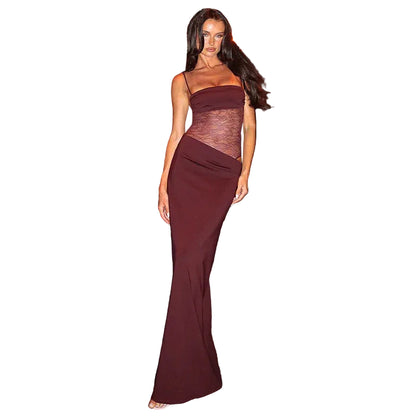Robe longue femme avec liens aux épaules et panneau ajusté à la taille-Maxi Dress-Gigié