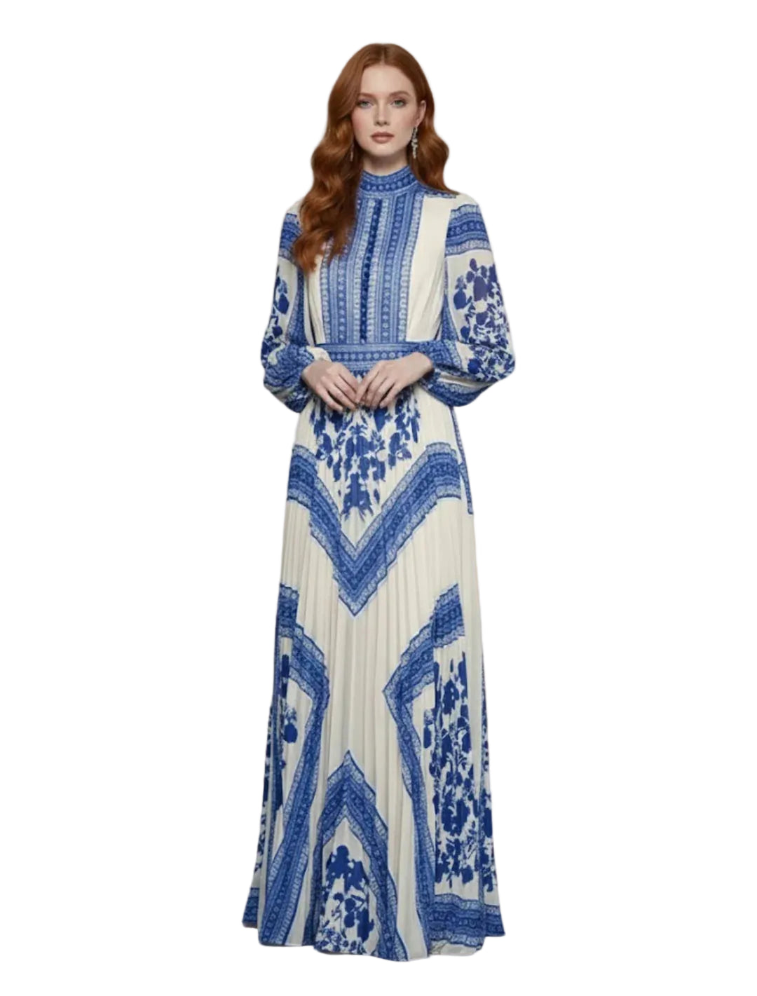 Robe longue femme imprimée avec jupe plissée-Maxi Dress-Gigié