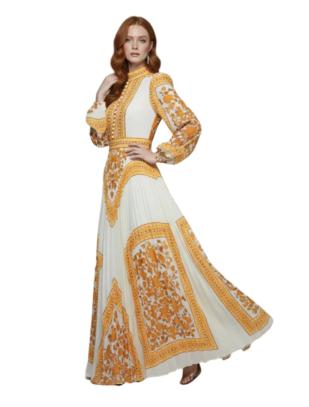Robe longue femme imprimée avec jupe plissée-Maxi Dress-Gigié