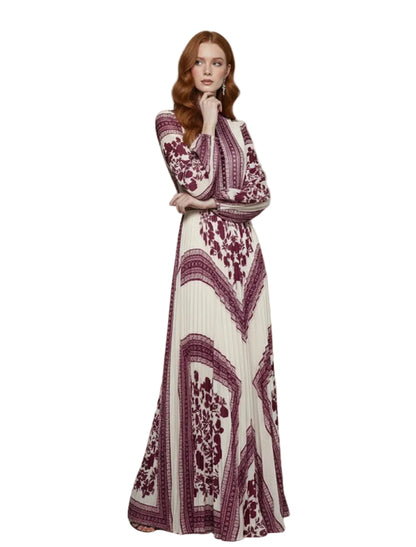 Robe longue femme imprimée avec jupe plissée-Maxi Dress-Gigié