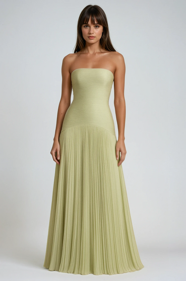 Robe longue femme sans bretelles avec jupe plissée-Maxi Dress-Gigié