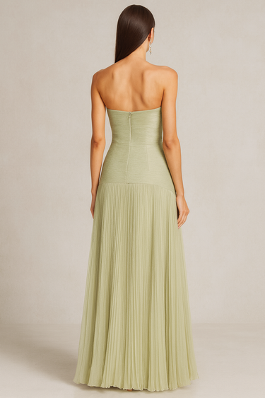 Robe longue femme sans bretelles avec jupe plissée-Maxi Dress-Gigié