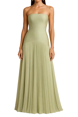 Robe longue femme sans bretelles avec jupe plissée-Maxi Dress-Gigié