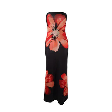 Robe longue femme sans bretelles avec motif imprimé-Maxi Dress-Gigié