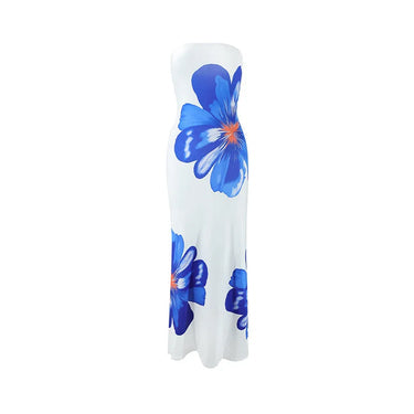 Robe longue femme sans bretelles avec motif imprimé-Maxi Dress-Gigié