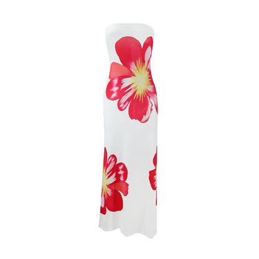 Robe longue femme sans bretelles avec motif imprimé-Maxi Dress-Gigié
