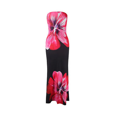 Robe longue femme sans bretelles avec motif imprimé-Maxi Dress-Gigié