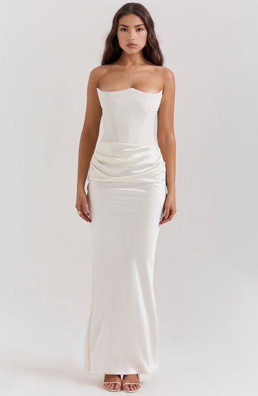 Robe longue femme sans bretelles avec panneau drapé à la taille-Maxi Dress-Gigié
