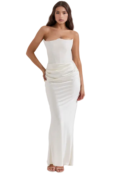 Robe longue femme sans bretelles avec panneau drapé à la taille-Maxi Dress-Gigié