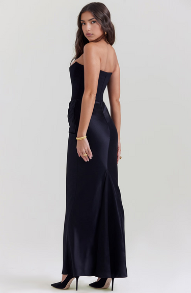 Robe longue femme sans bretelles avec panneau drapé à la taille-Maxi Dress-Gigié