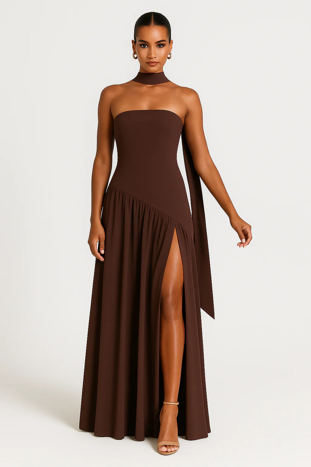 Robe Femme Maxi Sans Bretelles Fendue-Gigié