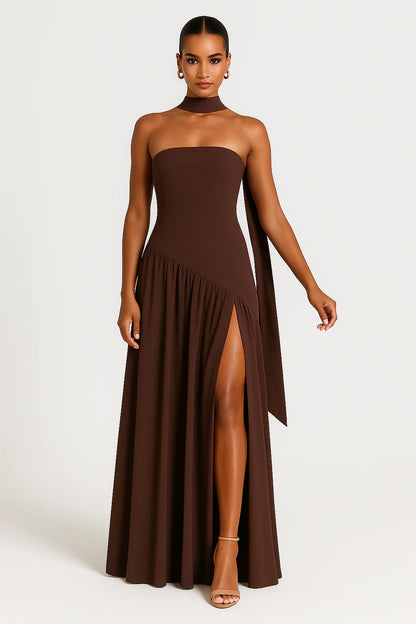Robe Femme Maxi Sans Bretelles Fendue-Gigié