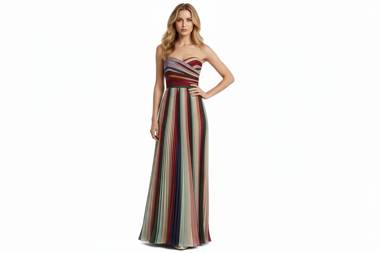 Robe longue plissée sans bretelles pour femme-Maxi Dress-Gigié
