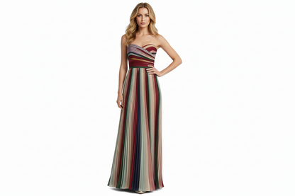 Robe longue plissée sans bretelles pour femme-Maxi Dress-Gigié
