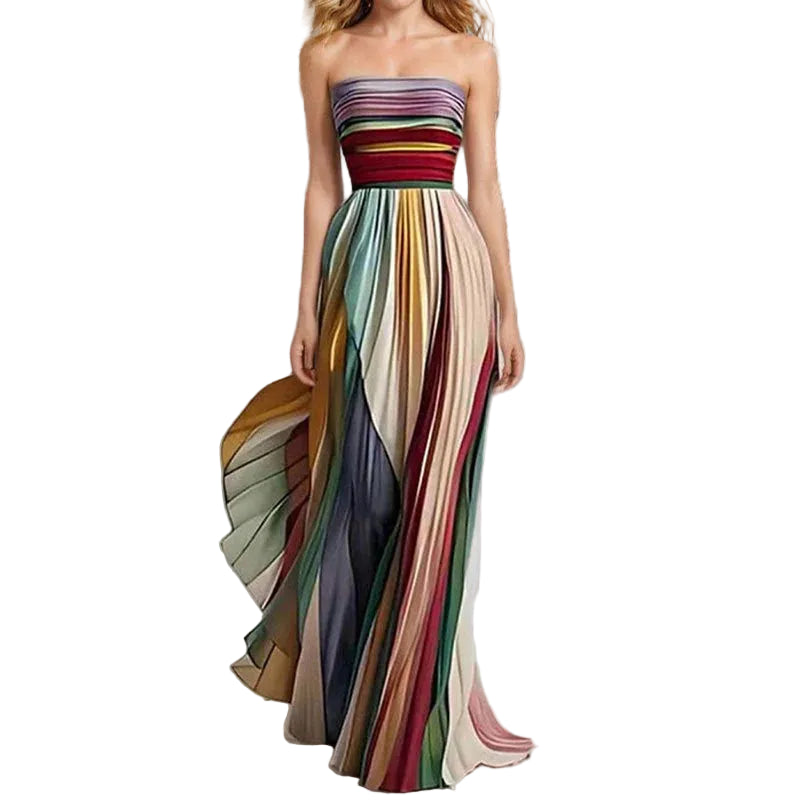 Robe longue plissée sans bretelles pour femme-Maxi Dress-Gigié