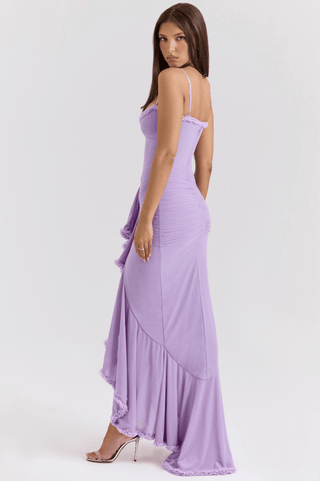 Robe longue pour femme avec bretelles fines et ourlet à volants-Maxi Dress-Gigié