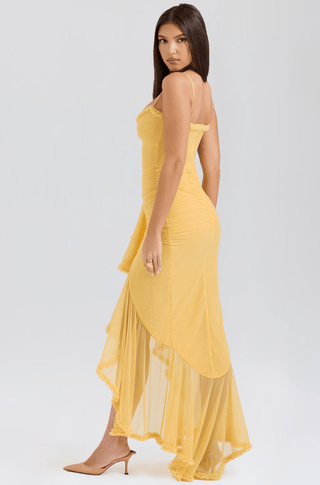 Robe longue pour femme avec bretelles fines et ourlet à volants-Maxi Dress-Gigié