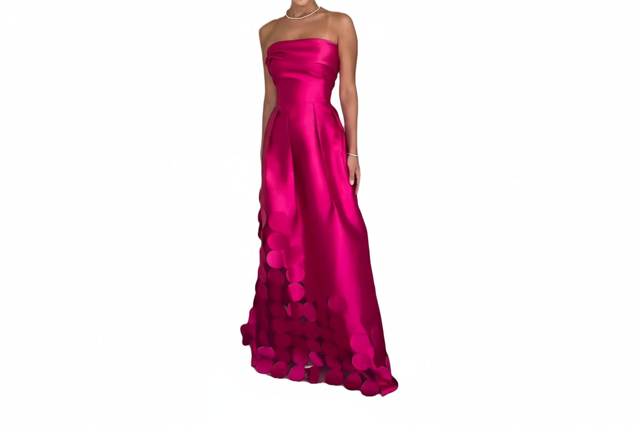 Robe longue sans bretelles avec corsage structuré et appliqués au bas pour femme-Maxi Dress-Gigié