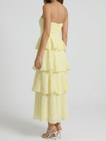 Robe longue sans bretelles avec jupe à étages et panneaux à volants-Maxi Dress-Gigié