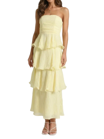 Robe longue sans bretelles avec jupe à étages et panneaux à volants-Maxi Dress-Gigié