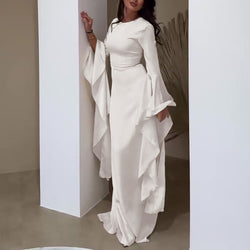 Robe Maxi à Manches Longues avec Poignets Évasés et Panneaux Drapés-Maxi Dress-Gigié