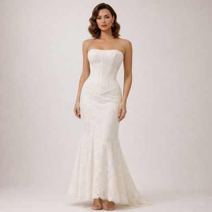 Robe maxi femme sans bretelles avec buste structuré et ourlet évasé-Maxi Dress-Gigié