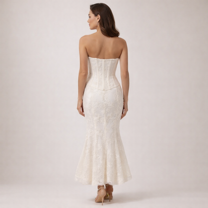 Robe maxi femme sans bretelles avec buste structuré et ourlet évasé-Maxi Dress-Gigié