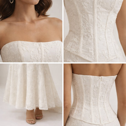 Robe maxi femme sans bretelles avec buste structuré et ourlet évasé-Maxi Dress-Gigié