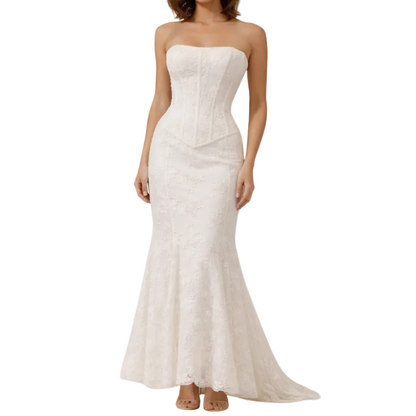 Robe maxi femme sans bretelles avec buste structuré et ourlet évasé-Maxi Dress-Gigié