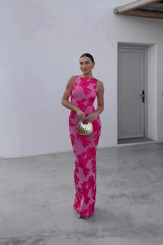 Robe Maxi Femme Sans Manches à Motif Floral-Maxi Dress-Gigié