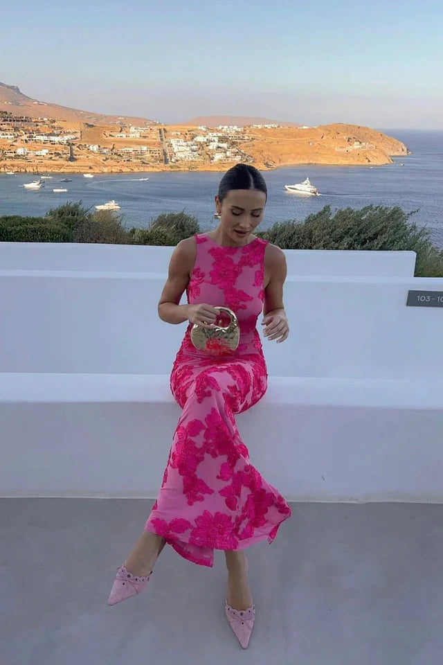 Robe Maxi Femme Sans Manches à Motif Floral-Maxi Dress-Gigié
