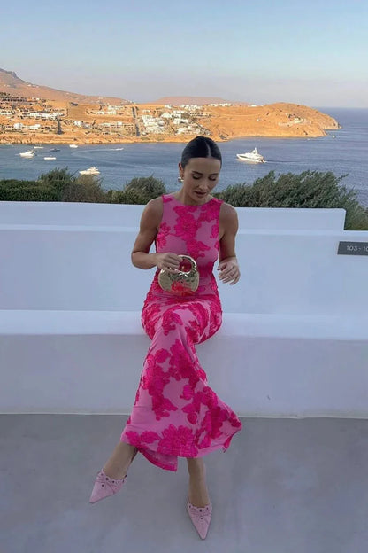 Robe Maxi Femme Sans Manches à Motif Floral-Maxi Dress-Gigié